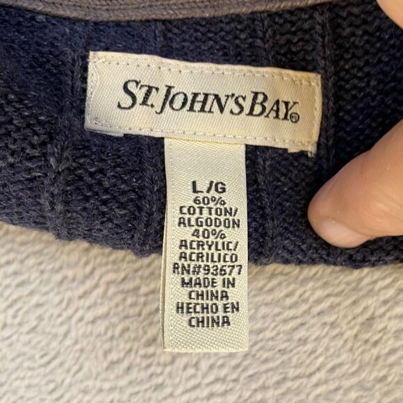 St. Johns Bay Mens Cardigan Sweater Large Button Front Cable Knit Navy Casual - Picture 3 of 10